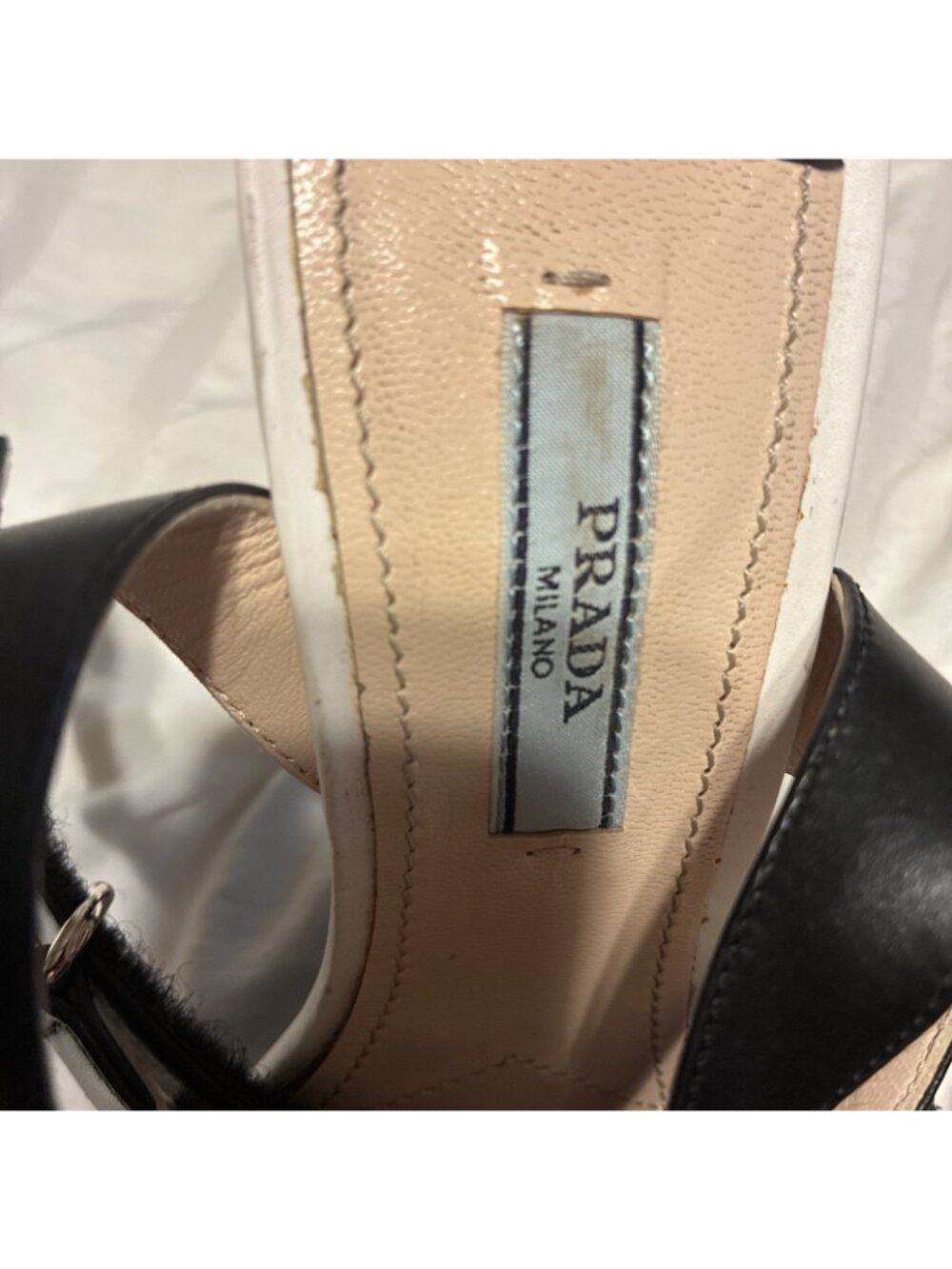 Prada Authentic Leather Black White Slingback High Heel Pumps Sandals 7 - Picture 7 of 9